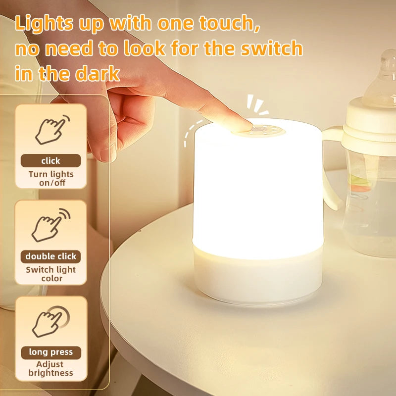 Night Light Led Touch Sensor Light Stepless Dimmable Beside Lamp USB Charging Table Lamp Baby Night Lamp for The Bedroom